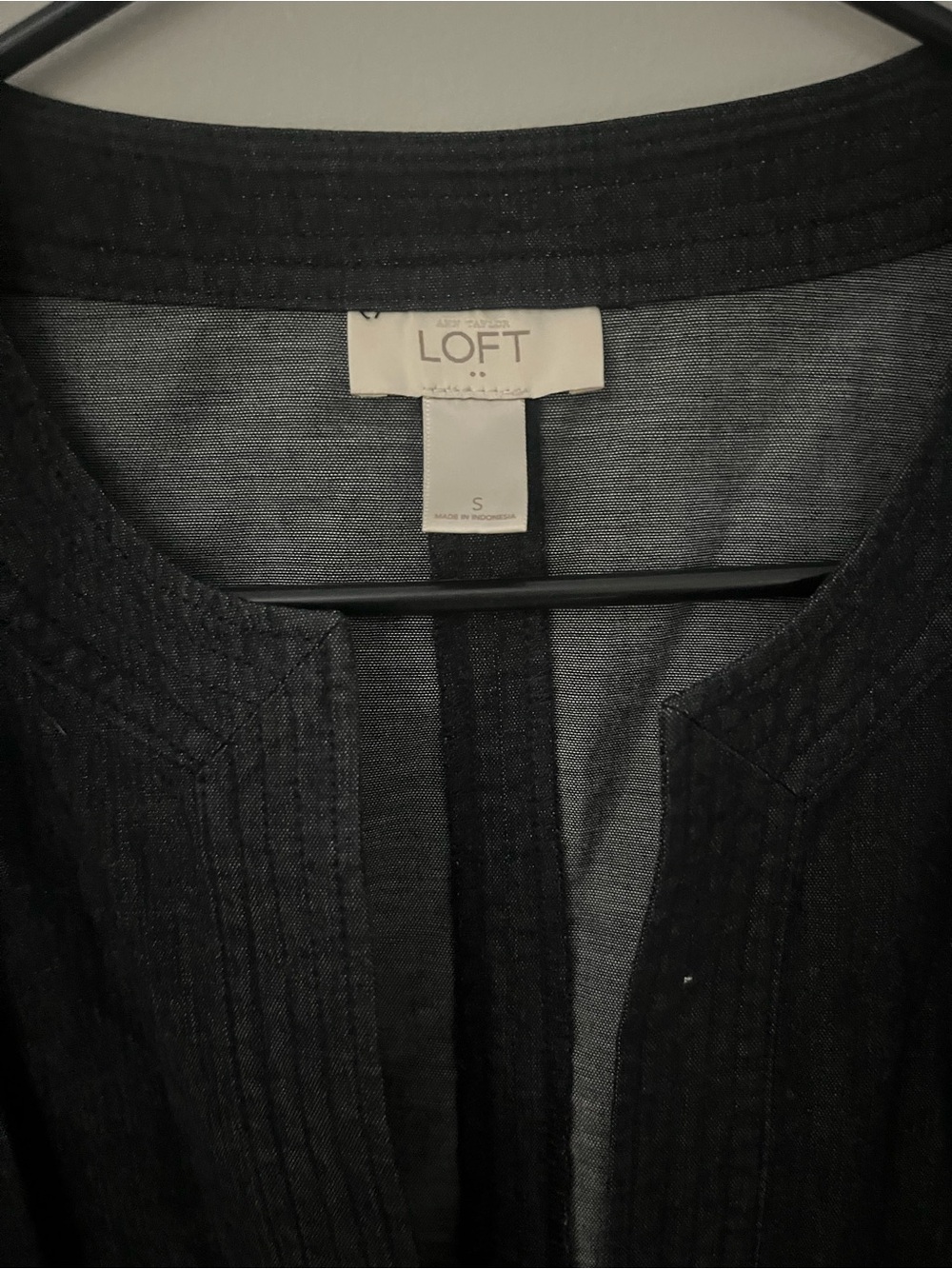 LOFT Collarless Textured Open-Front Jean Jacket